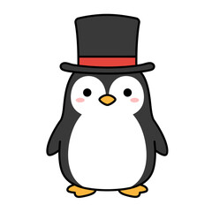 Obraz premium Cute Penguin in Top Hat Adorable Winter Illustration