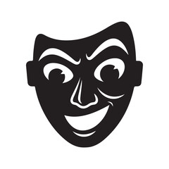 Stylized Black Mask with Mischievous Smiling Face Icon