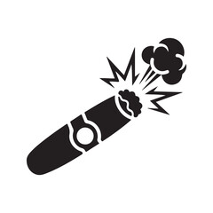 Black Graphic Icon of a Lit Cigar Emitting Smoke and Glow