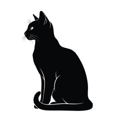 Black cat silhouette sitting and looking left