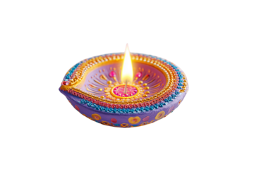 Illuminating diya brightly lit for happy diwali celebrations with warmth and light transparent background