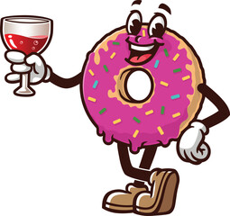 Donuts mascot cartoon holding a glass of drink