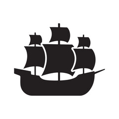 Three-Masted Sailing Ship Black Silhouette Icon