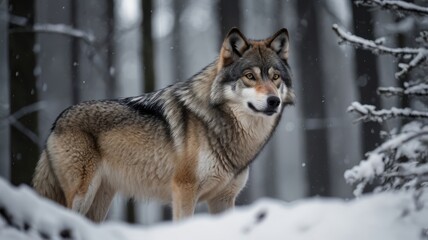Obraz premium Majestic Grey Wolf in Snowy Winter Forest