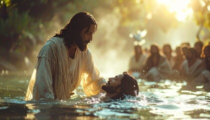 John the Baptist baptized Jesus in the water with the Holy Spirit