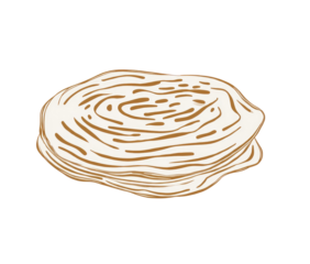 Round, layered, light-brown food item.  Lines depict texture