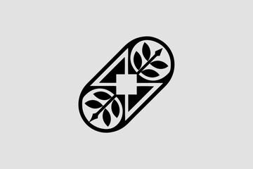 capsule pharmacy medical logo template vector. logo with nature or leaf with blue and green color. this logo is suitable for health business, doctor, hospital, cross symbol.