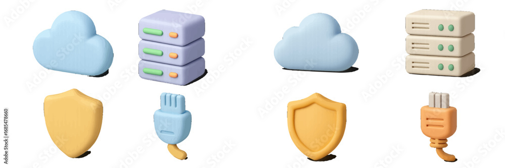 Aufkleber 3d icon set for technology and cloud computing with server, data storage, security shield, and netwo