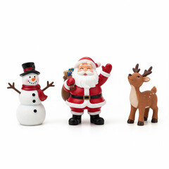 Santa Claus, reindeer and snowman on white background