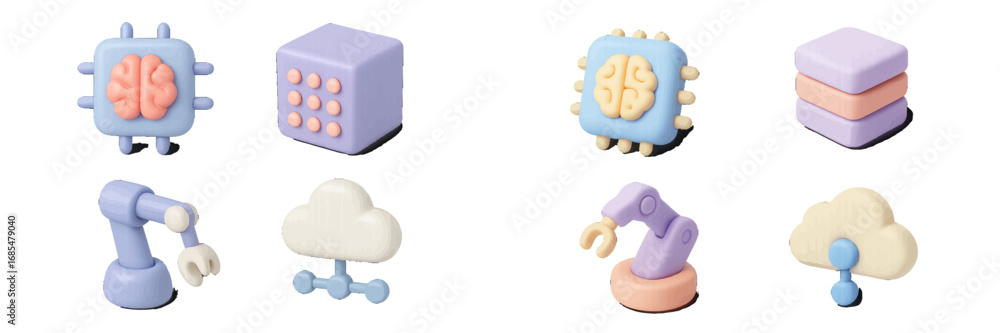 Aufkleber a collection of modern 3d icons representing artificial intelligence, automation, cloud computing, d
