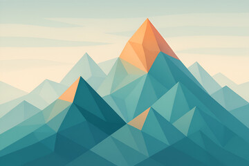 Geometric Mountain Range Illustration with Triangular Peaks in Green Blue and Orange