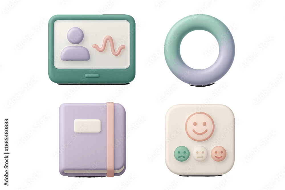 Poster modern 3d user interface icon set in pastel colors for application and web design featuring customer