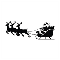 Silhouette of santa claus and his reindeer sleigh flying through the night sky
