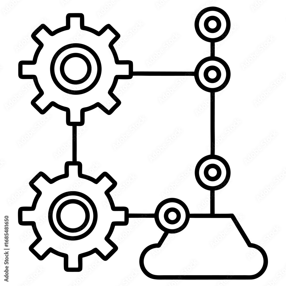 Aufkleber interconnected gears automation process line art isolated on transparent background