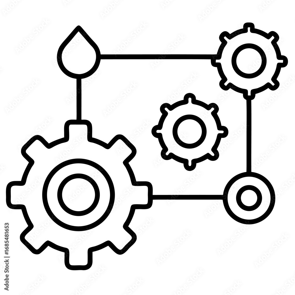 Poster interconnected gears illustrating an automation process isolated on transparent background