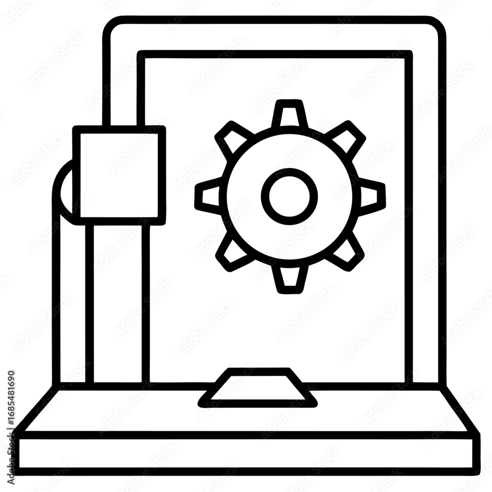 Poster line art 3d printer machine with gear overlay isolated on transparent background