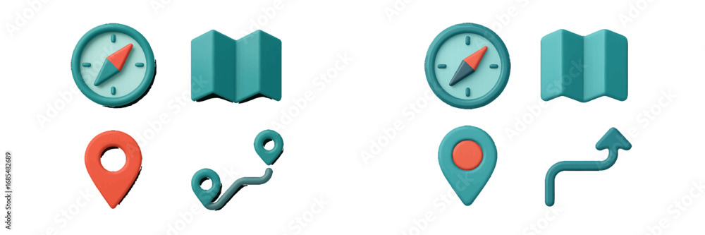 Aufkleber vibrant 3d style navigation and travel icons for digital design with compass map location pins and r