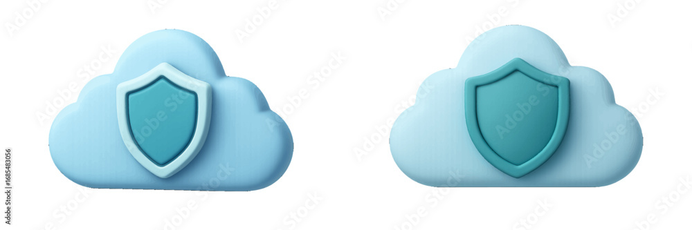 Poster cloud computing security concept with shield icon protecting digital data and network infrastructure