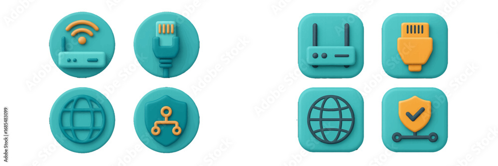 Aufkleber modern network and internet security symbols set with wi-fi router, global connection, and data prot