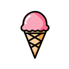 Minimal vector icon of an icecream cone with one scoop, flat design