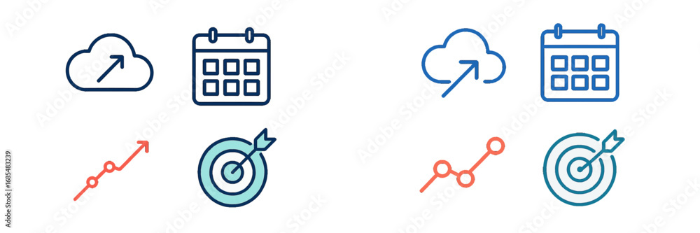 Aufkleber set of modern business and data management icons including cloud upload calendar chart and target