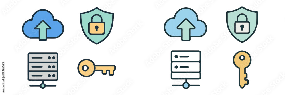 Aufkleber cloud computing and data security icon set with server, key, and shield symbols for web and mobile a