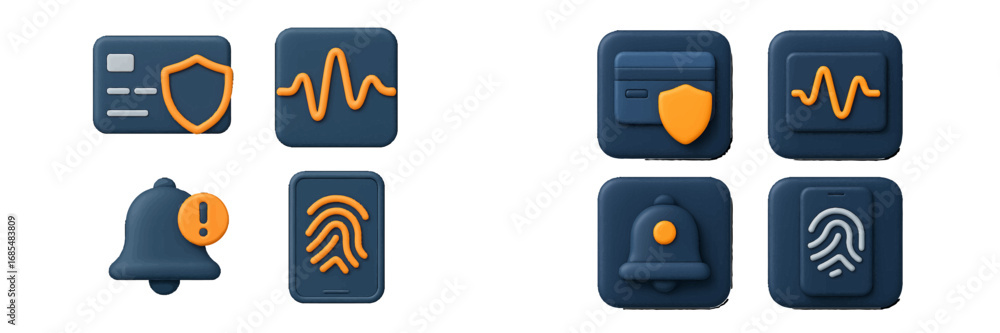Poster 3d symbols for financial security and data protection including biometric authentication, secure pay