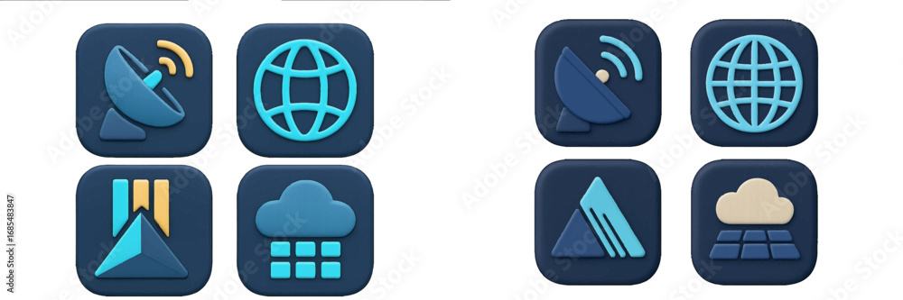 Aufkleber 3d icon set for communication and technology with satellite, globe, and weather symbols for ui and a