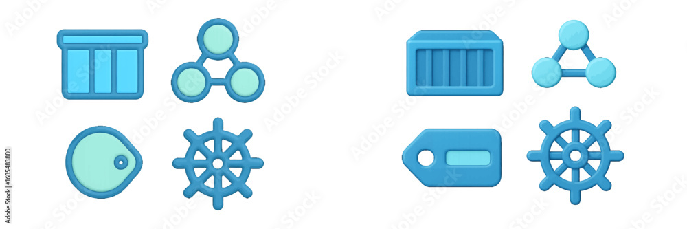 Aufkleber 3d style icon set for container orchestration and software development with helm, network, and tag s
