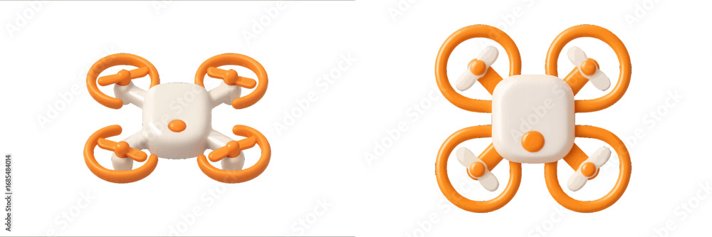 Aufkleber set of two modern quadcopter drones in a top down view isolated on a white background for technology