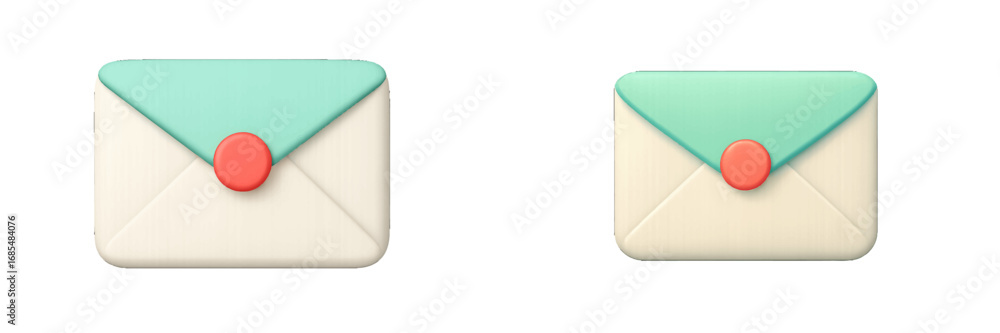 Poster 3d mail envelope icon set with red wax seal for email, message, and communication concepts on a whit