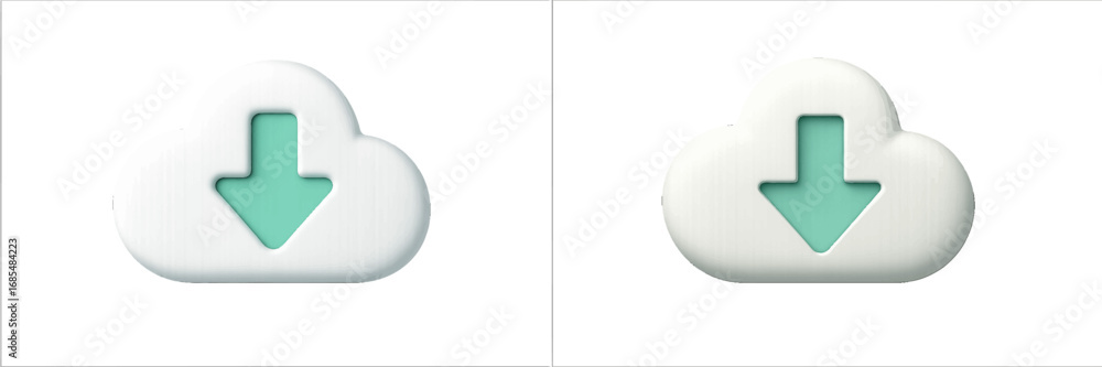 Poster 3d cloud download icon with arrow symbol for data storage and web interface isolated on a clean whit