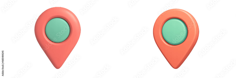 Poster set of two map pin location markers for navigation and gps, isolated on a white background with a mo