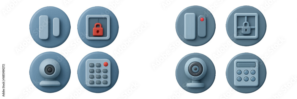 Poster 3d security and control icon set for user interface design, modern technology symbols like camera, l