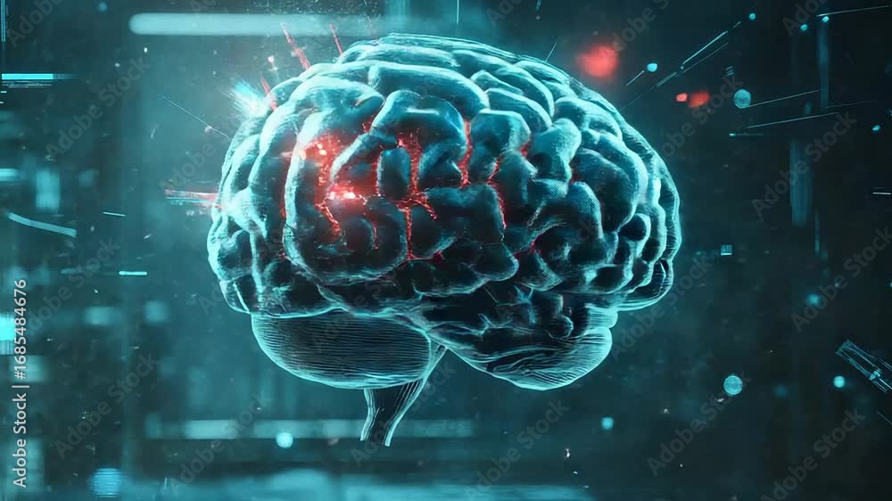 Poster artificial intelligence processing data in digital brain visualization
