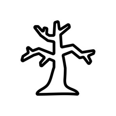 Dry leaveless tree with branches. Scary dry tree vector illustration.