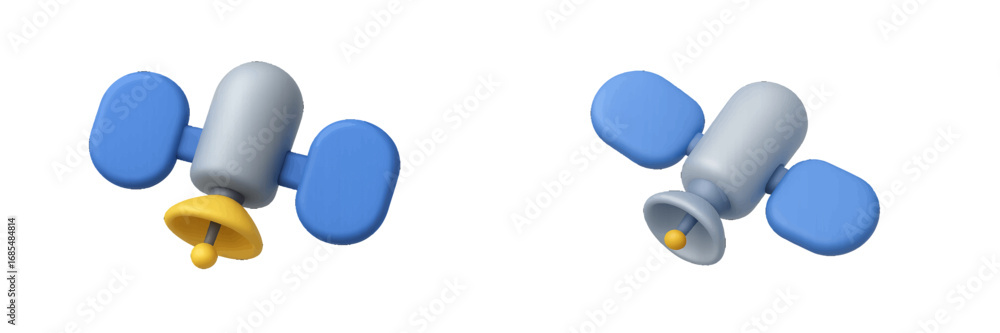 Poster 3d satellite icons for communication and technology concepts isolated on a white background with two
