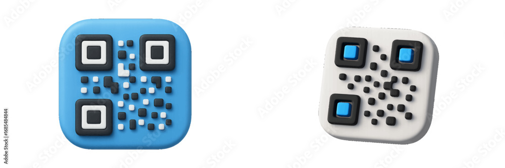 Aufkleber set of modern qr code icons with a volumetric effect for digital scanning and mobile technology isol