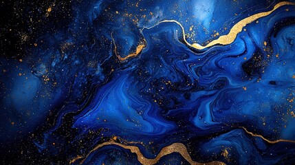 Blue Gold Marble Texture Abstract Fluid Background, Luxurious Liquid Painting for Design Print Wallpaper
