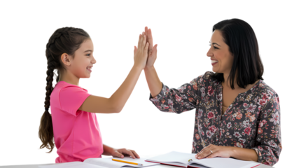 Happy Girl and Woman Celebrating Success, High Five Achievement