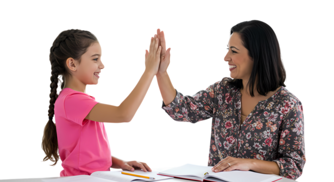 Happy Girl and Woman Celebrating Success, High Five Achievement
