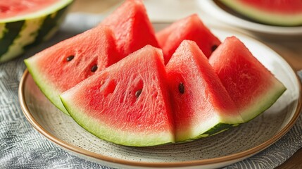 Fresh Watermelon Slices on Plate