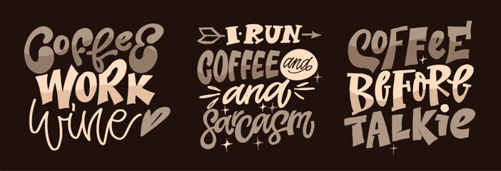 Trendy hand drawn doodle lettering quote about hot drinks - coffee, cocoa, green tea, matcha. Lettering for t-shirt design, mug print, bag print, clothes fashion. 100% hand drawn vector image.
