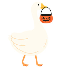 Silly Goose Halloween Carrying Pumpkin Candy Bucket Illustration
