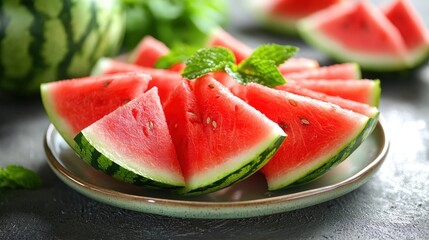 Fresh Watermelon Slices on Plate