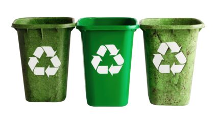 Three green recycling bins