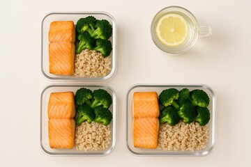 Healthy Meal Prep Containers with Salmon, Broccoli, and Rice