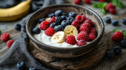 Healthy Breakfast with Fresh Fruits and Yogurt
