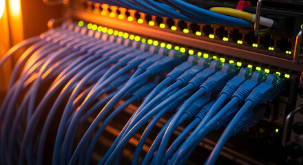 Data streams flow through the heart of the network pulsating life into connected systems with warm