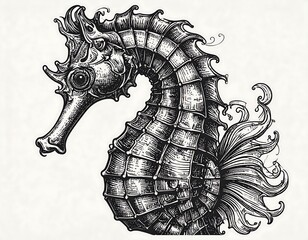 Detailed Black And White Seahorse